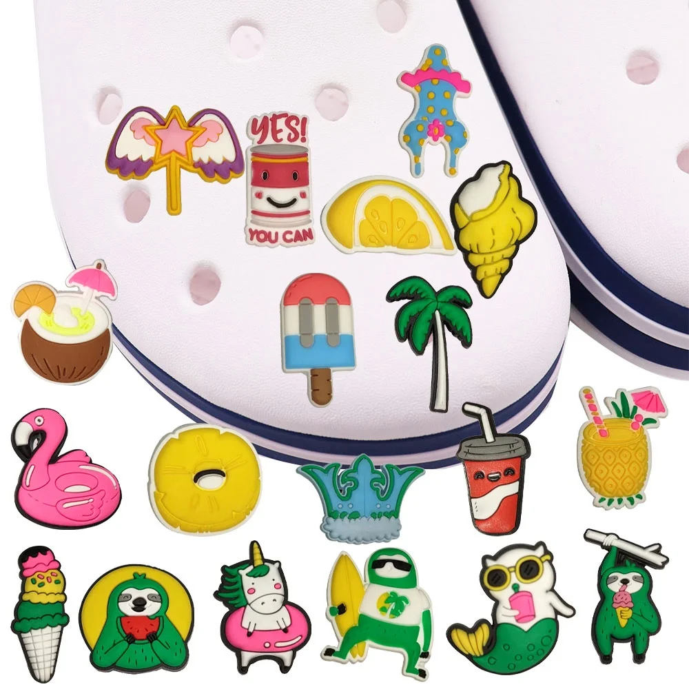 Hete Verkoop 1 Stuks Schoen Charme Zomervakantie Kokosnoot Ijs Pvc Schattige Tuinschoenen Gesp Decoraties Passen Kinderen X-Mas Cadeau