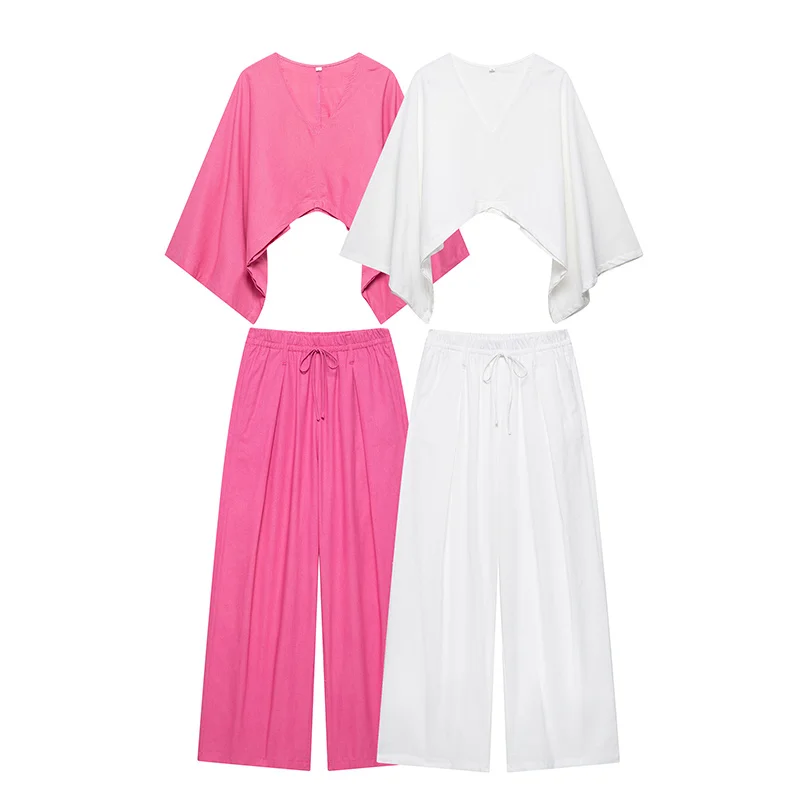 

Women's suit New Summer 2025 Solid color asymmetrical cape style long sleeve shirt trouser set Personality and fashion