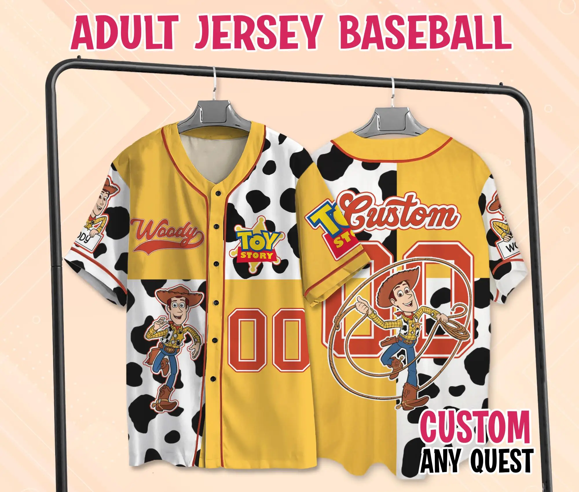 Custom Disney Toy Story Baseball Jersey Collection Choose Toy Characters Shirts Custom Name Kid Youth Adult Jersey Camicia Uomo