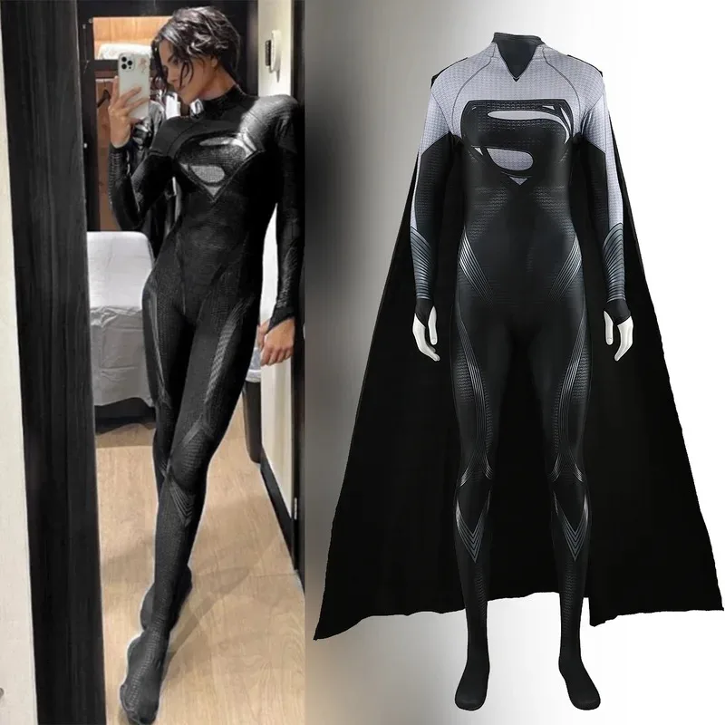 Hhh 2025Black Super mujeres Cosplay Flash 3D impreso LICRA y capa disfraz de Halloween mono disfraces de hallo