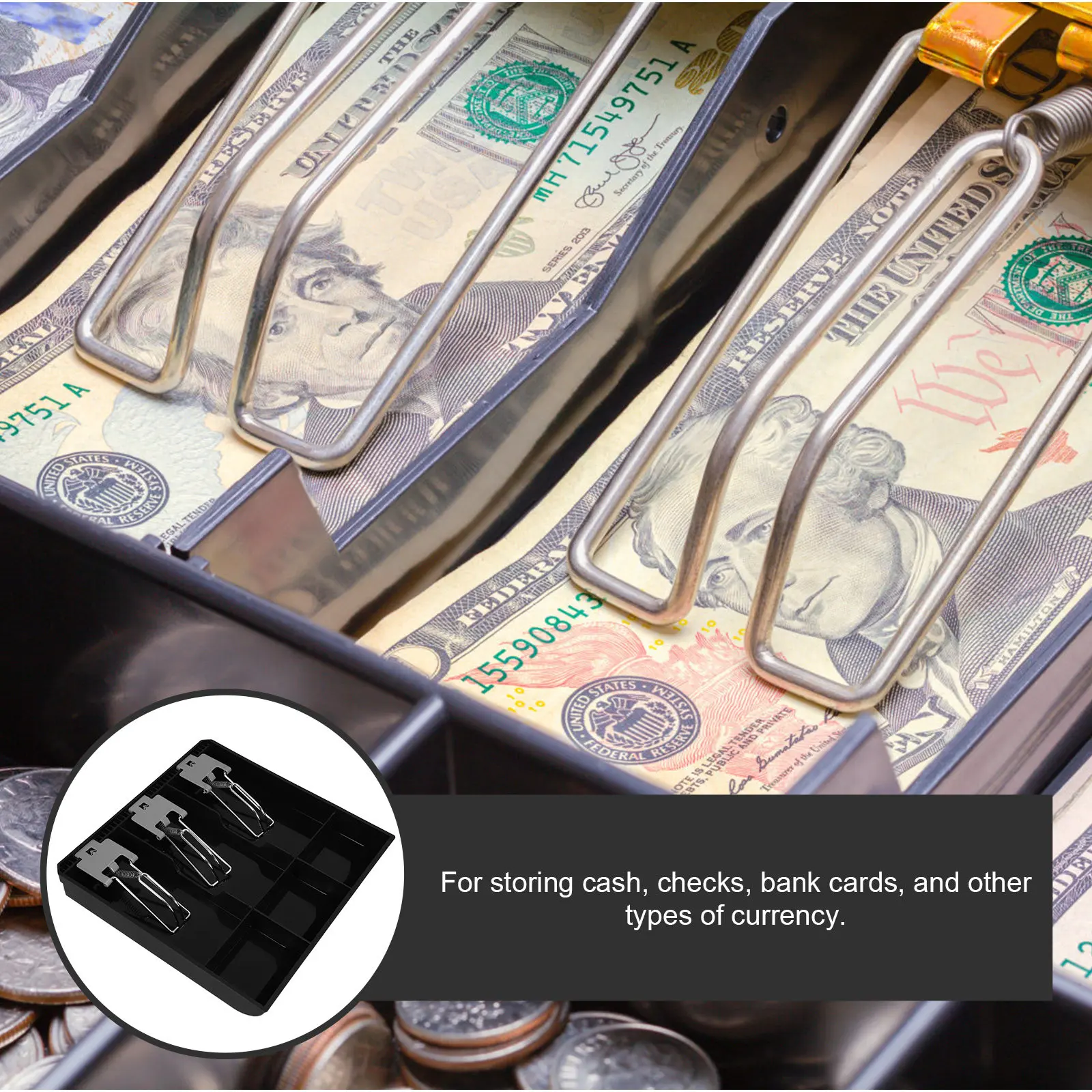 Cash Register Tray Premium Plastic Coin Bill Compartments Money Organizer Tray for Shop Store Cash Drawer Insert Holder