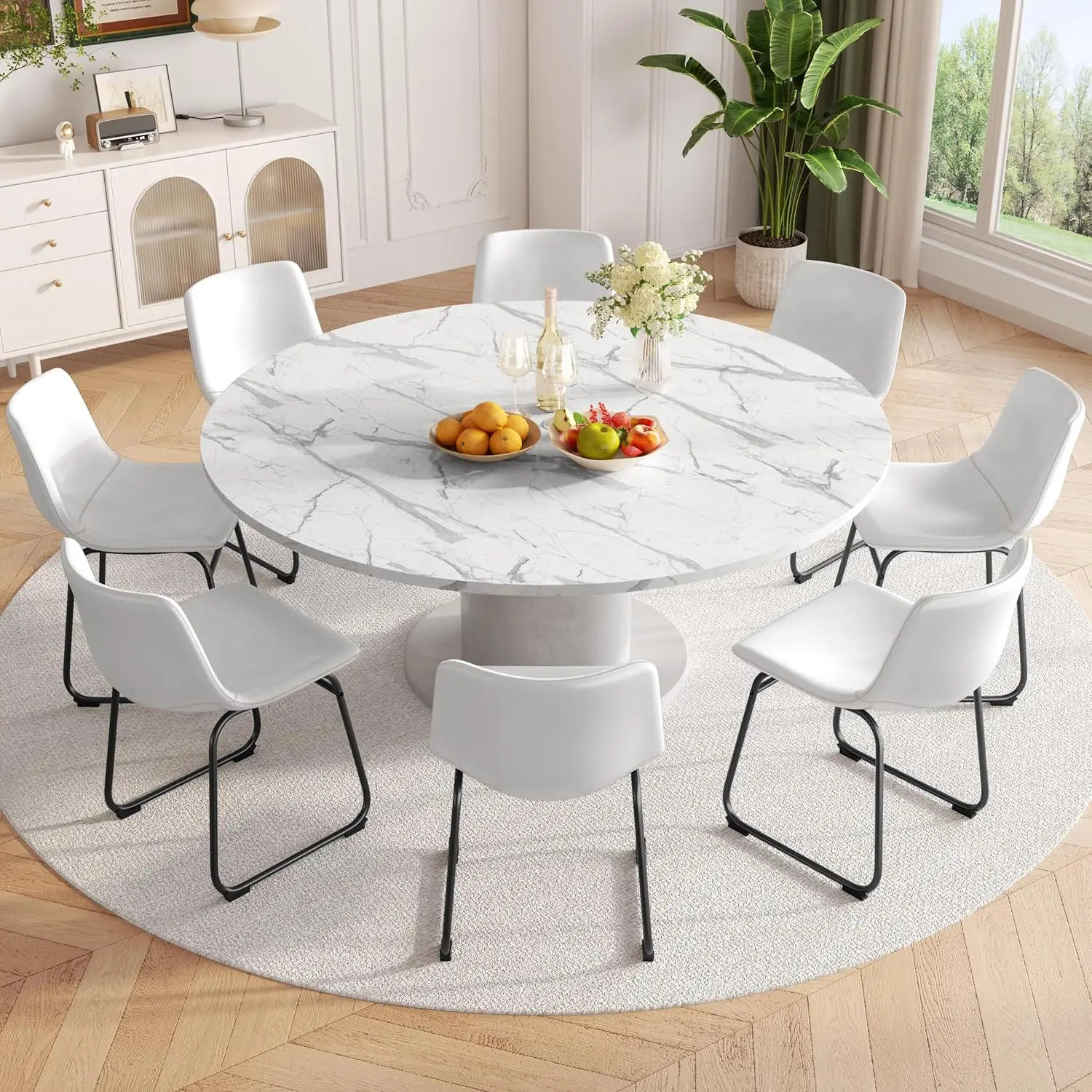 

Dining Chairs Set Of 8, Pu Leather Arml Dinner Chairs With Backrest, 18"" Modern Kitchen Dining Room Chair With Metal Legs For