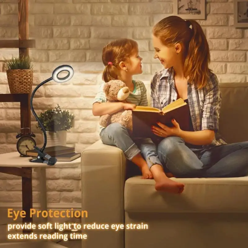360° Adjustable LED Reading Lights Dimmable Table Lamp 3-Level Brightness Control Book Clamp Lamp