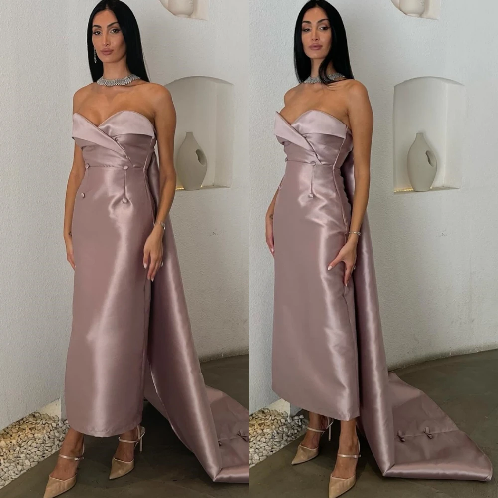 Vestido de noche elegante personalizado de satén con forma de corazón, exquisito tren de corte, vestidos de graduación con lazo de lujo, vestidos para ocasiones especiales