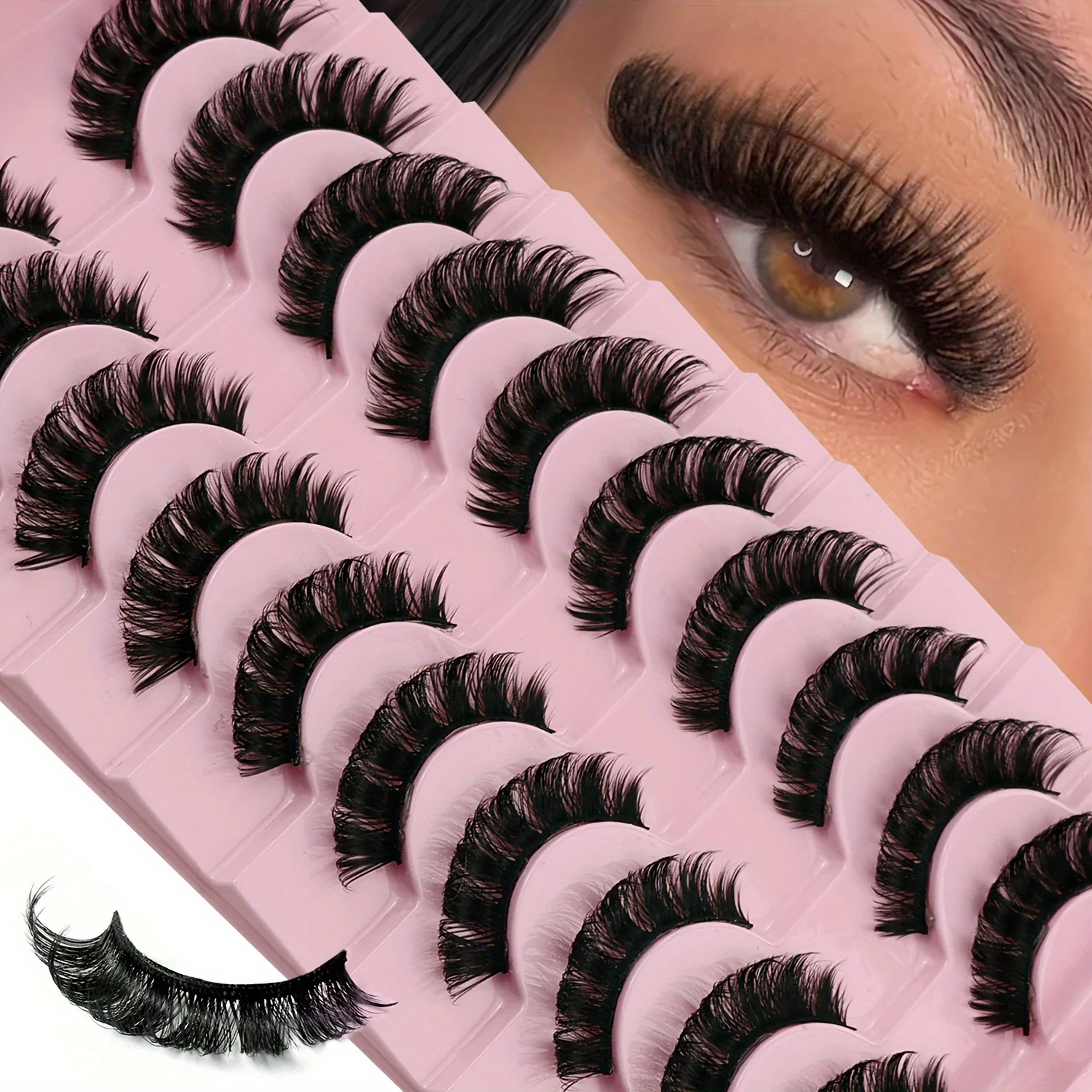 10 Paar D-Curl Künstliche Wimpern Russisches Volumen-Streifenwimpern Natürlich Flauschige Dichte Falsche Wimpern für Tägliches und Party-Make-up