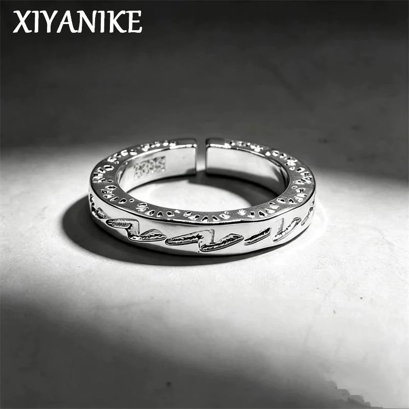 XIYANIKE Punk Emboss Lightning Pattern Adjustable Finger Rings For Men Women Fashion New Jewelry Gift Party Street Anillos