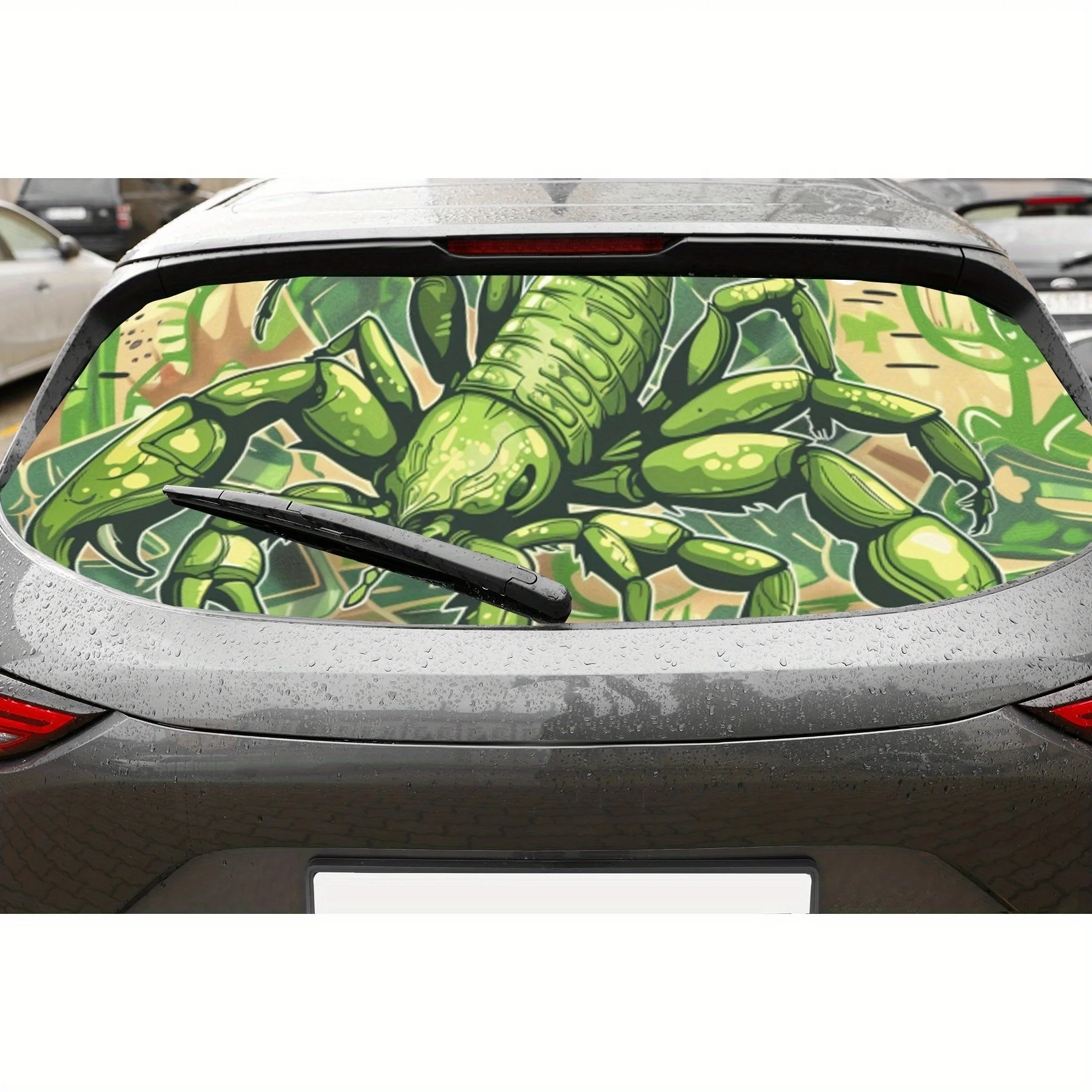 

Модный граффити, зеленый принт скорпиона, наклейка на заднее лобовое стекло автомобиля, окно грузовика, прозрачная перфорированная виниловая пленка на заднее окно, Deca