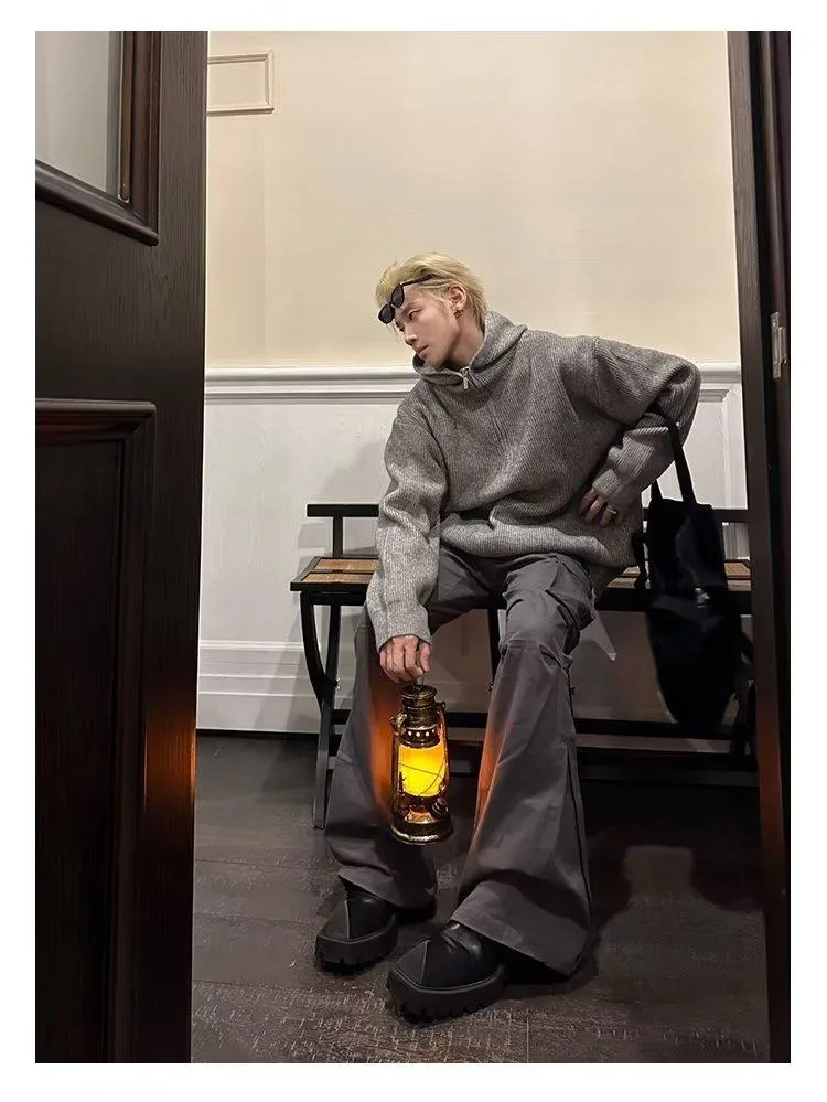 

Laid-ba Sle f-zip Толстовка Мужская Свободная Корейская Повседневная Универсальный Вязаный Свитер Модный Бренд Осень Зима Новое Прибытие