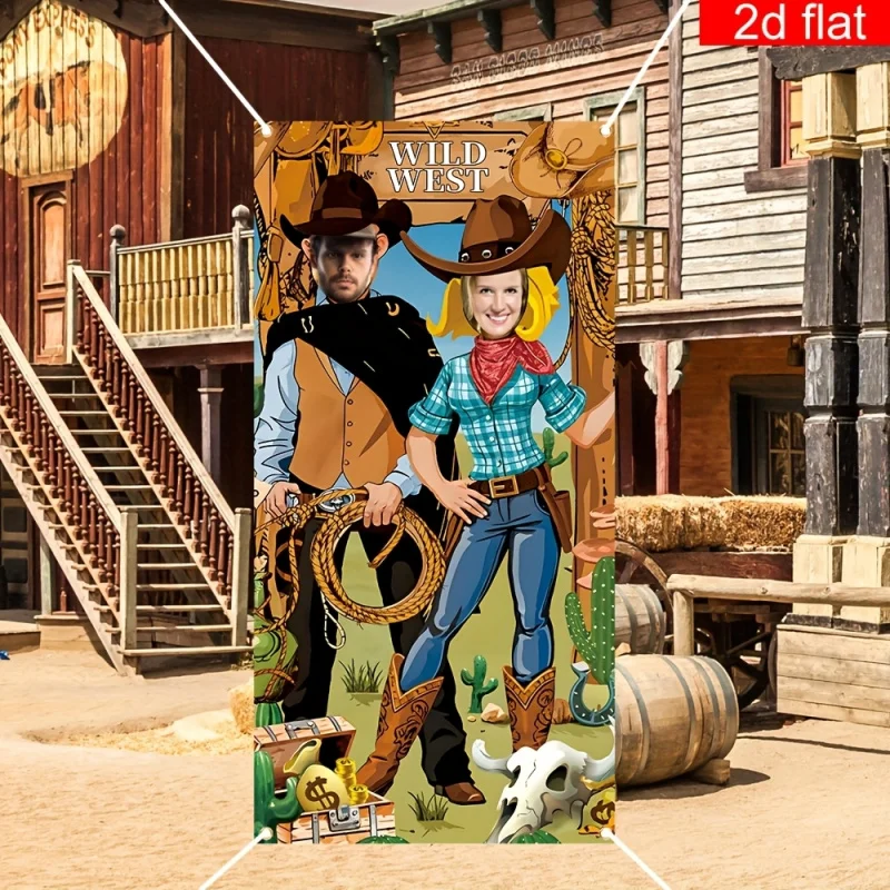 1 Stück, 2D-Flachbanner mit Wild-West-Bullen-Motiv, geeignet für Fotorequisiten für Jäger, Partyzubehör, Geburtstagsdekorationen, wsj