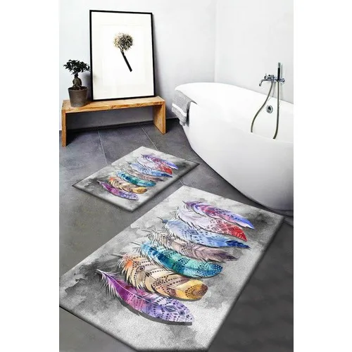 Else Carpet Else Color Ethnic Hairs Pattern Washable Anti-Slip Soles 2li Bath Mat Doormat Toilet Seat Pad