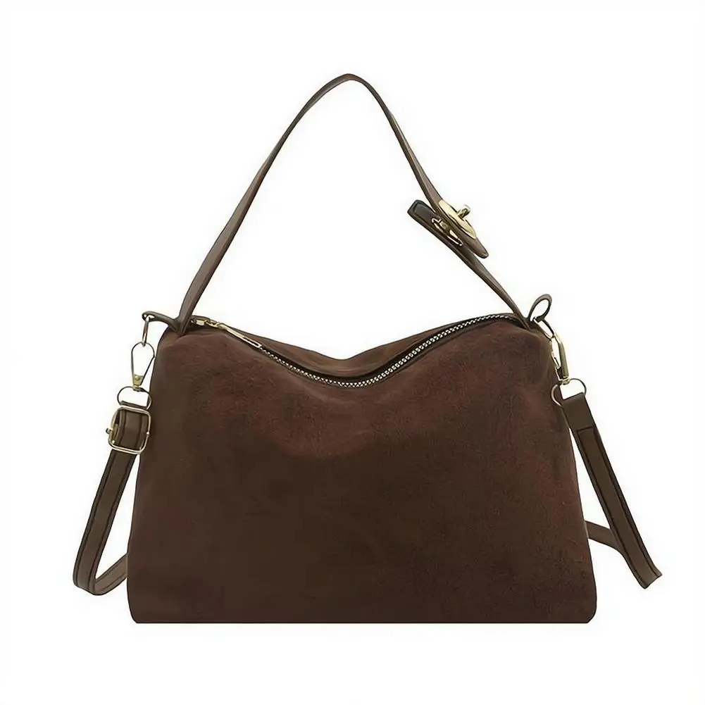 Vintage Frosted Handbag Large Capacity Matte Faux Suede Shoulder Bag Casual Crossbody Commuting Handbag For Women
