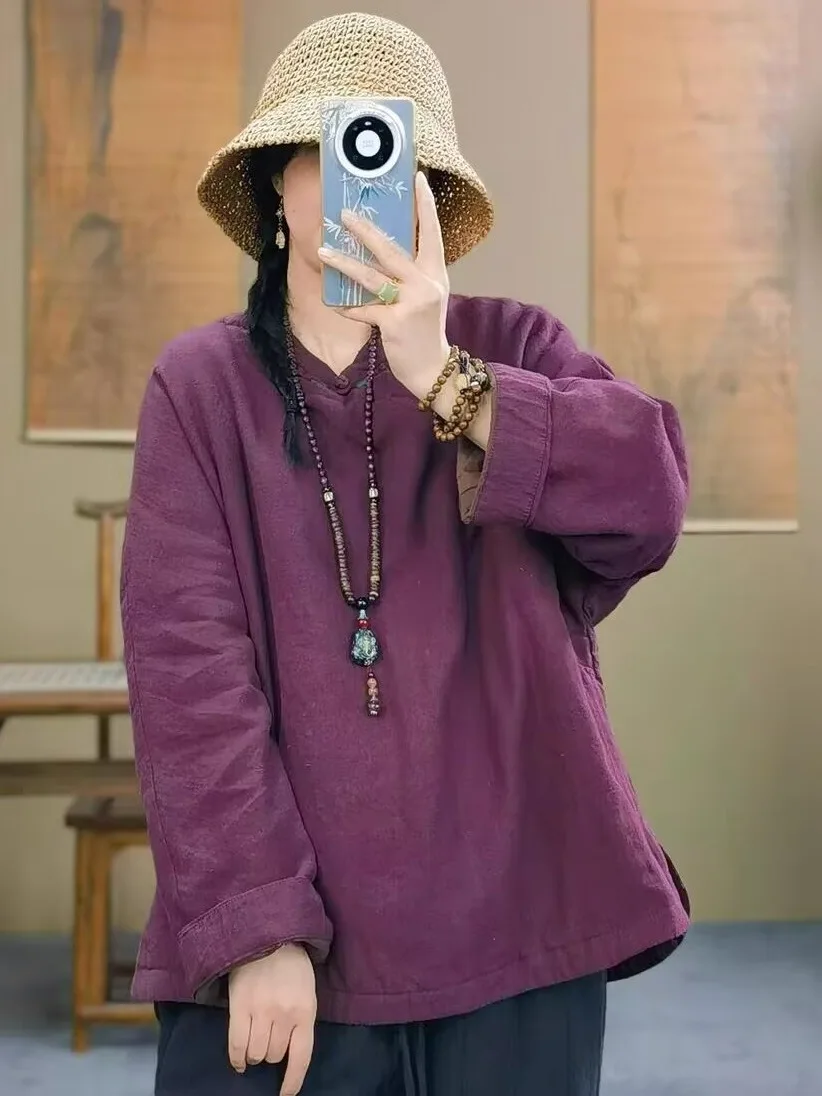 

Новая женская хлопковая толстовка Jaet 23, зимняя мода в стиле ретро с воротником-стойкой и наклонной пуговицей Thiened Long Sve