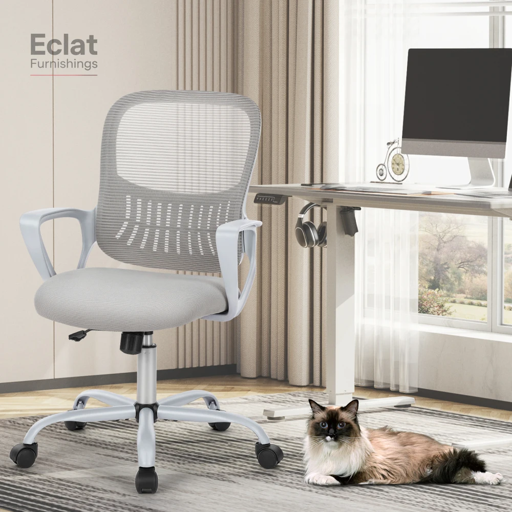 

Sweetcrispy Ergonomic Office Chair Home Desk Mesh Chair with Fixed Armrest Executive Computer Chair with Soft Foam Seat Cushion