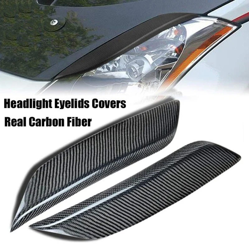 NEW HOT In Stock-Black Carbon Fiber Headlight Eyelids Covers For 2003-2008 Nissan 350Z Fairlady Z Z33 (Pack Of 2)