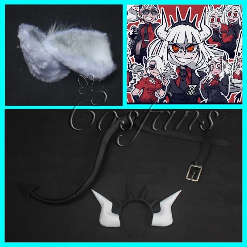 Juego helltaker Lucifer Beelzebub cuernos de cosplay cola Helltaker el impresionante demonio Cerberus Lucifer Satan zdrada accesorios de peluca cosplay