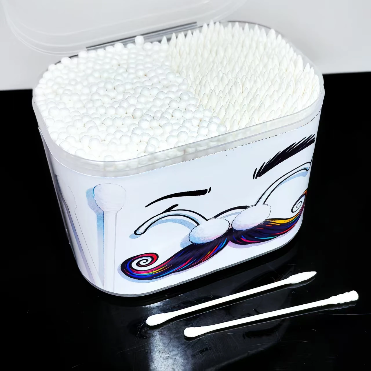 600 قطعة من مسحات القطن المعبأة في صندوق نمط الملتح المبتكر، تصميم برأسين، أعواد أعواد قطنية ذات محور رفيع، مسحات قطنية هدية #2