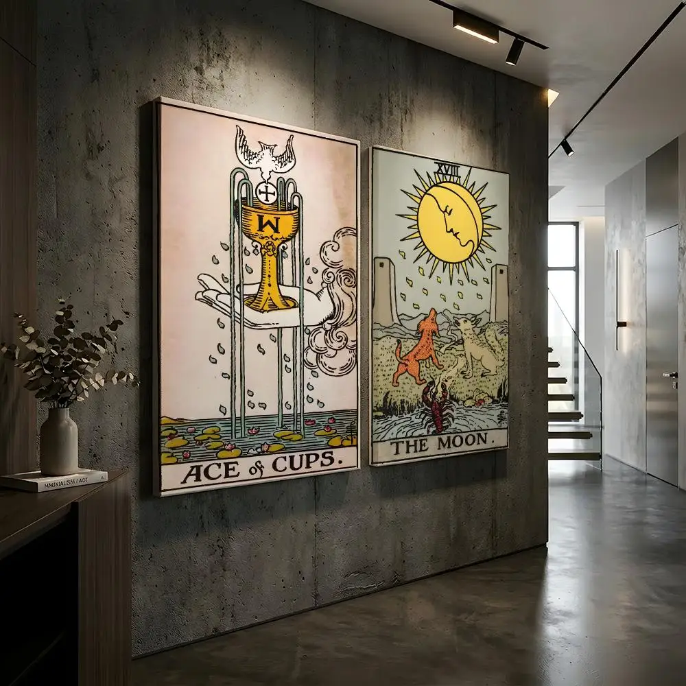 Vintage Tarot Card Art Framed Wall Painting Canvas Wall Art Inner Frame Waterproof Home Decor For Living Room