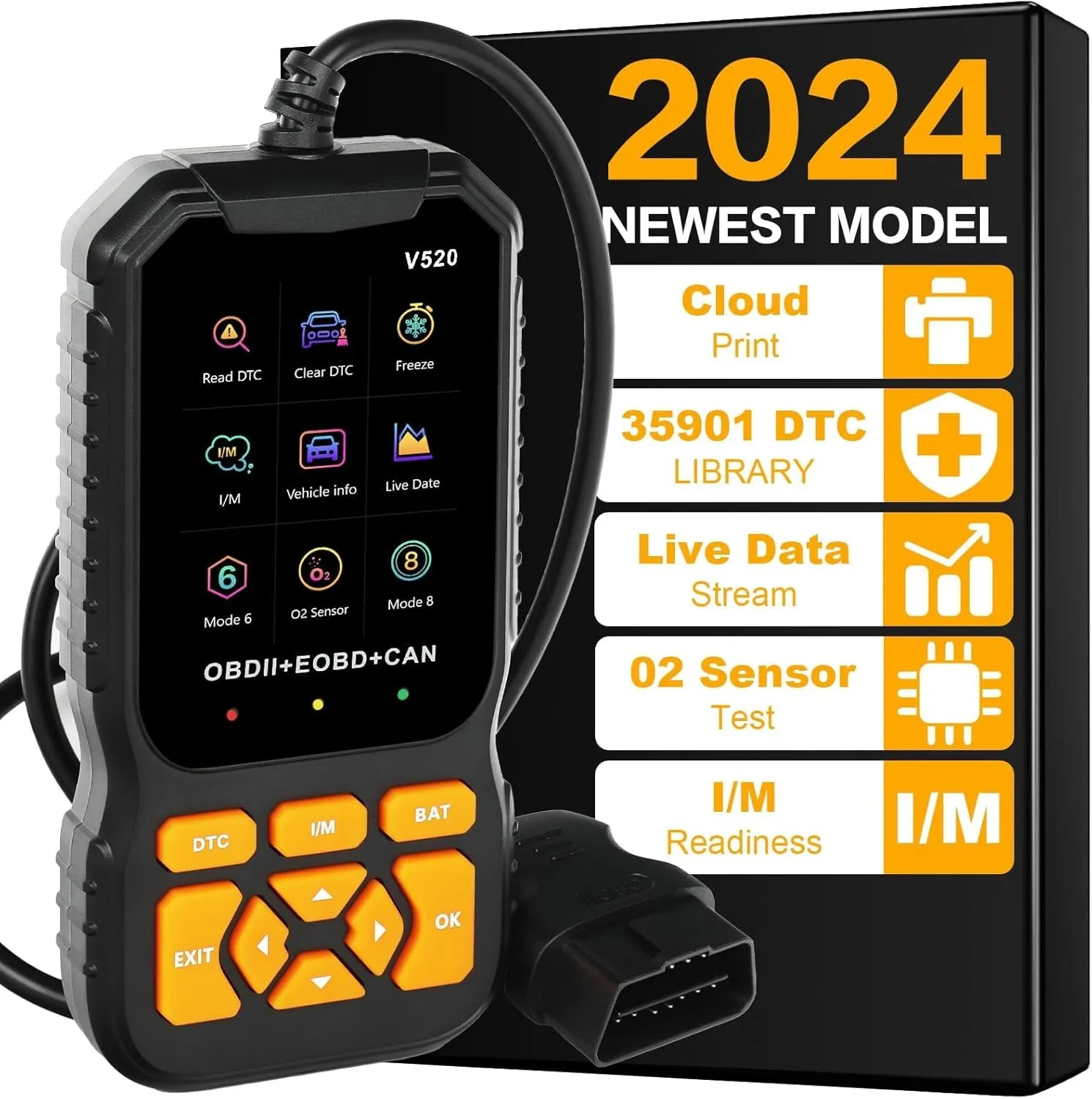 OBD2 V520 diagnostic scanner, real-time data tool, automatic inspection, engine fault code reading, car battery tester, 9V to 16