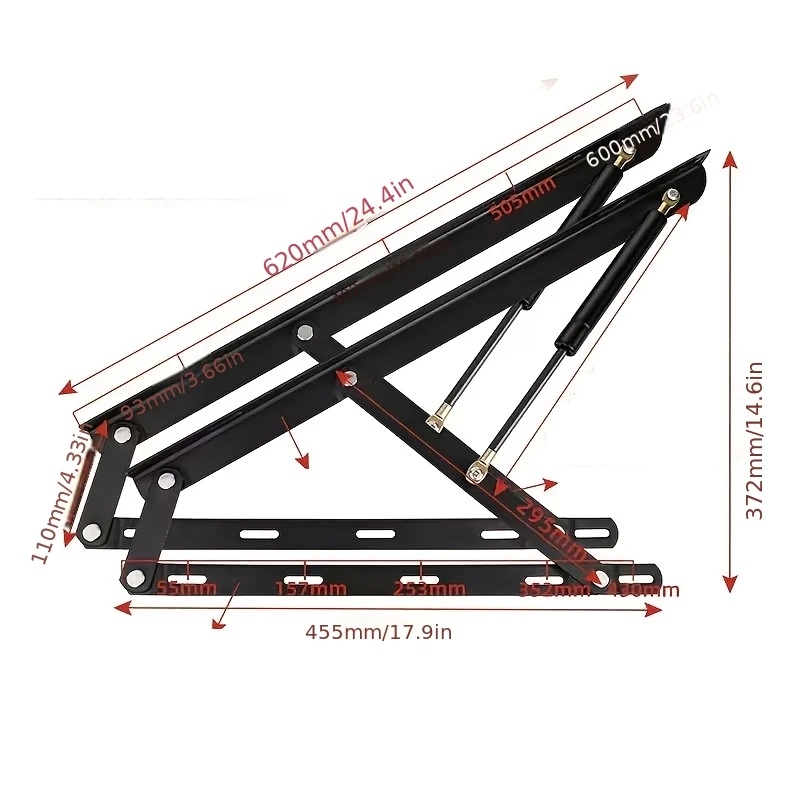 2pcs Bed Lift Mechanism 22kg/48.5lbs Load Capacity Hydraulic Gas Spring Bed Storage Lift Kit for Storage Sofa Cabinet, 1.96 FT