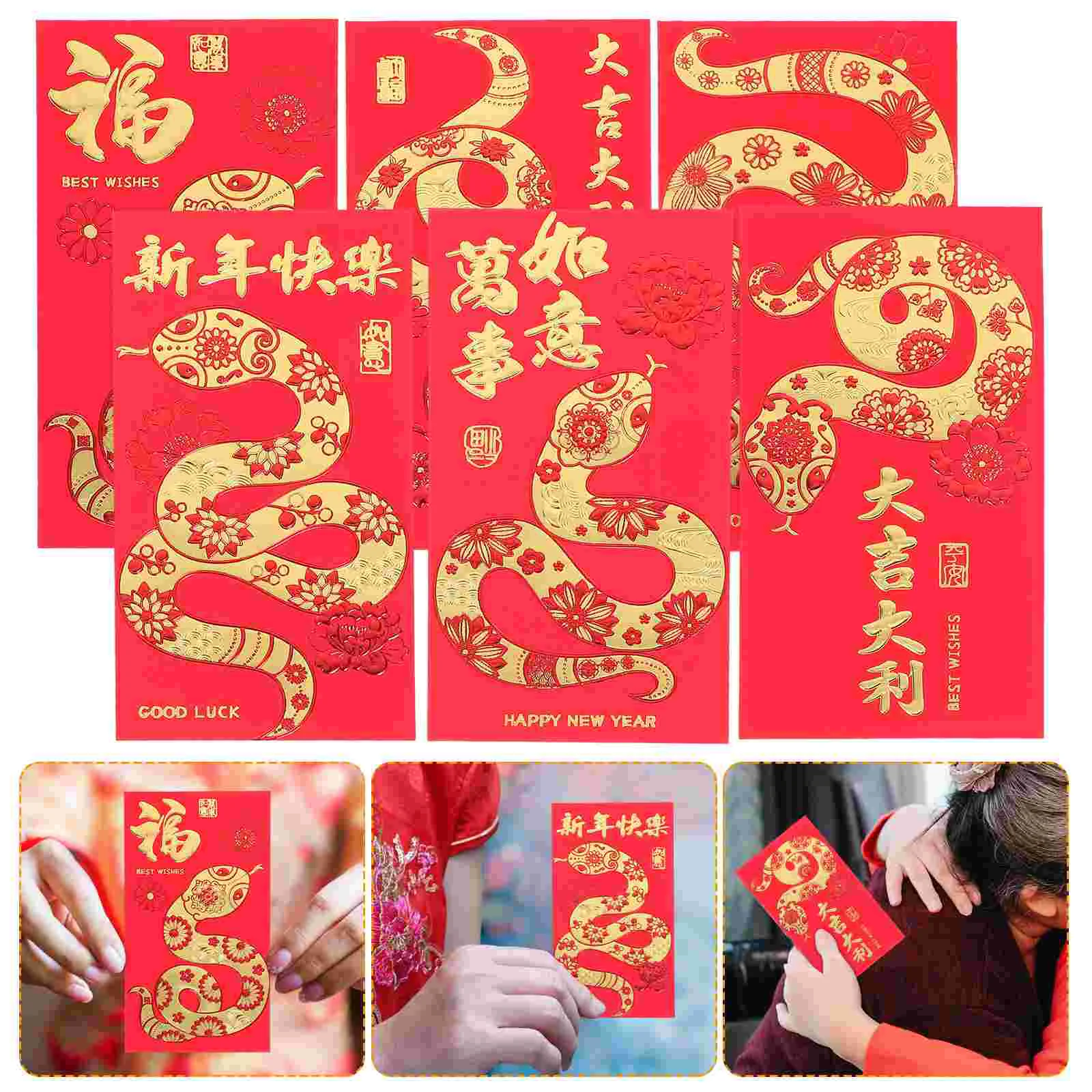 36 Pcs 5 Year of The Snake Red Envelopes Spring Festival Packet Traditional Bag New Money Packets for Paper Pouch