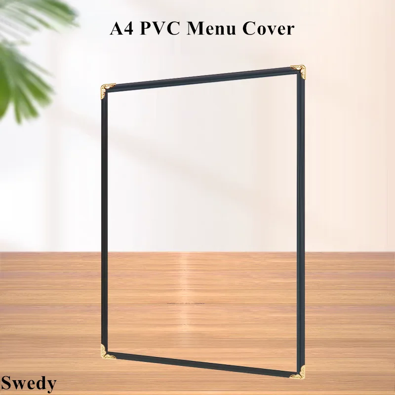 A4 Gold Corner Menu Covers 8.5 x 11 Inch Double Stitched Menu Holder Single Page Two Clear Views Surfaces Restaurant Menu Covers