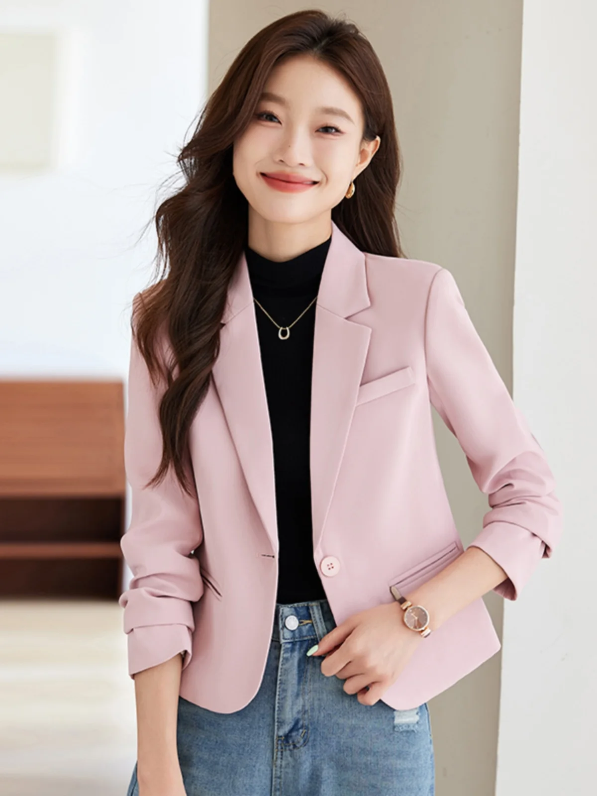 

Faionable ort Women's Jaet 2025 New Spring Autumn Casual Versatile High-End Feeling Commute Sle Polyester