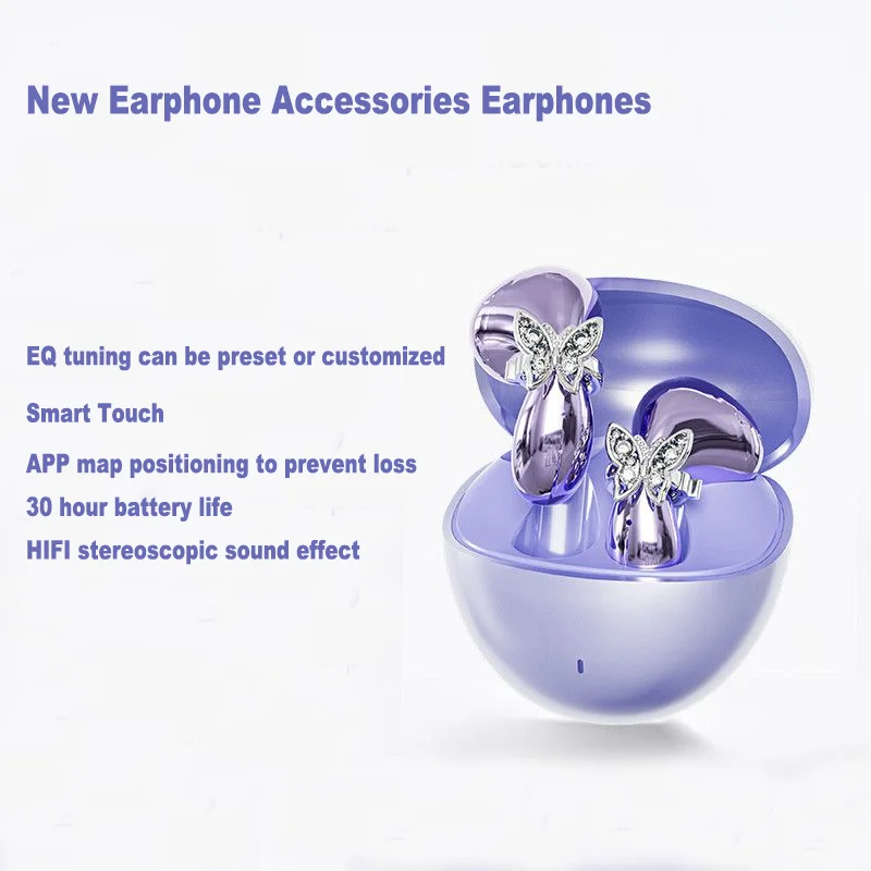

New Butterfly Earrings Bluetooth Earphones Smart Touch Noise Reduction Wireless Earbuds Stereo TWS Half In Ear Style Headphones