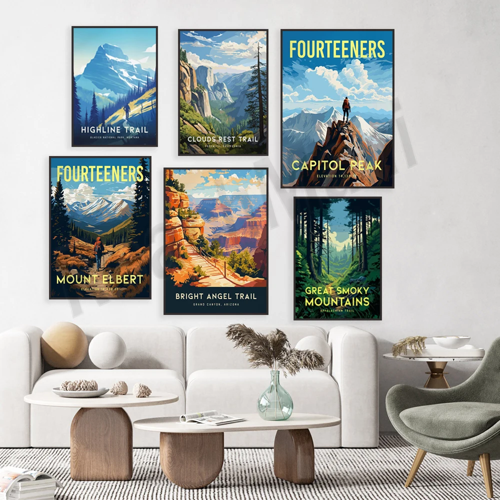 

Sequoia, Glacier, Arizona, Mount Elbert, Longs Peak. Estes Park, Colorado 14 Peaks, Rocky Mountains Travel Climber Hiker Poster