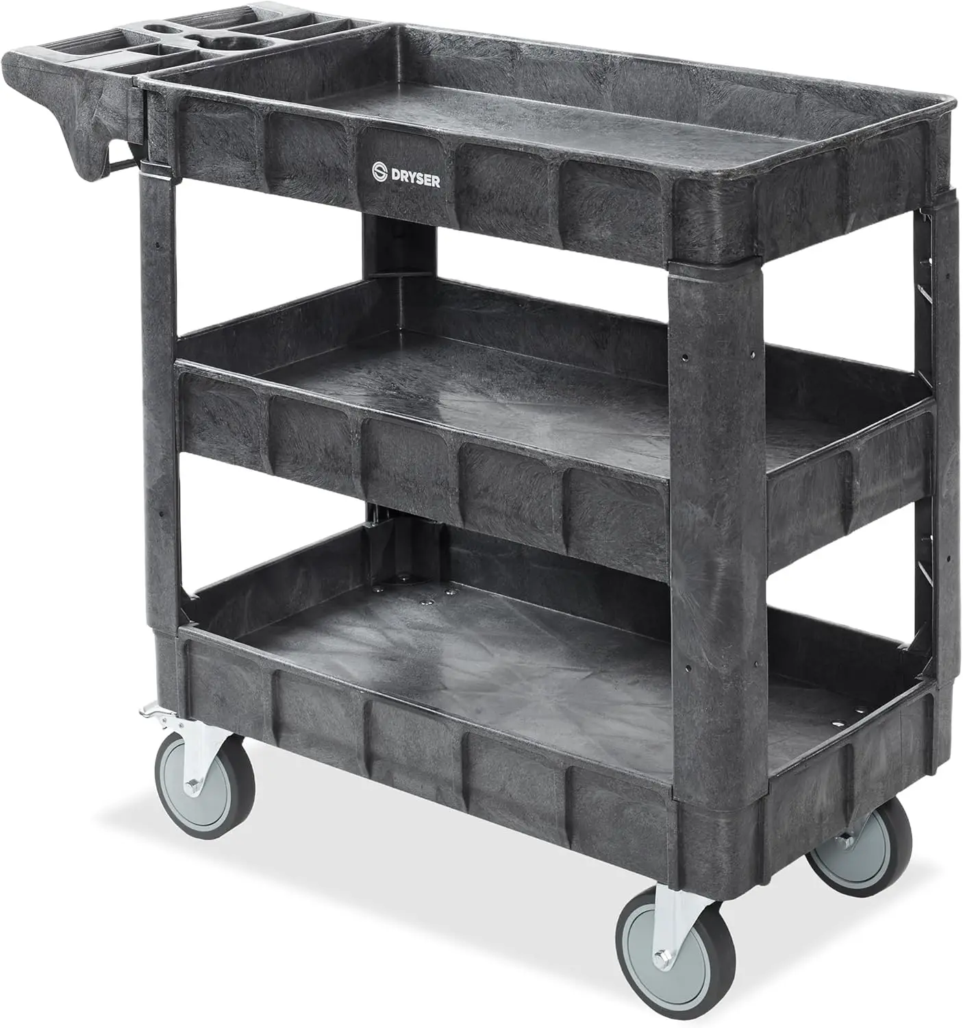 Utility Service Cart with Wheels, 40" x 17" Heavy Duty 550 lb. Capacity with Shelves - 3 Tier Rolling Cart with Four 5" Swivel C