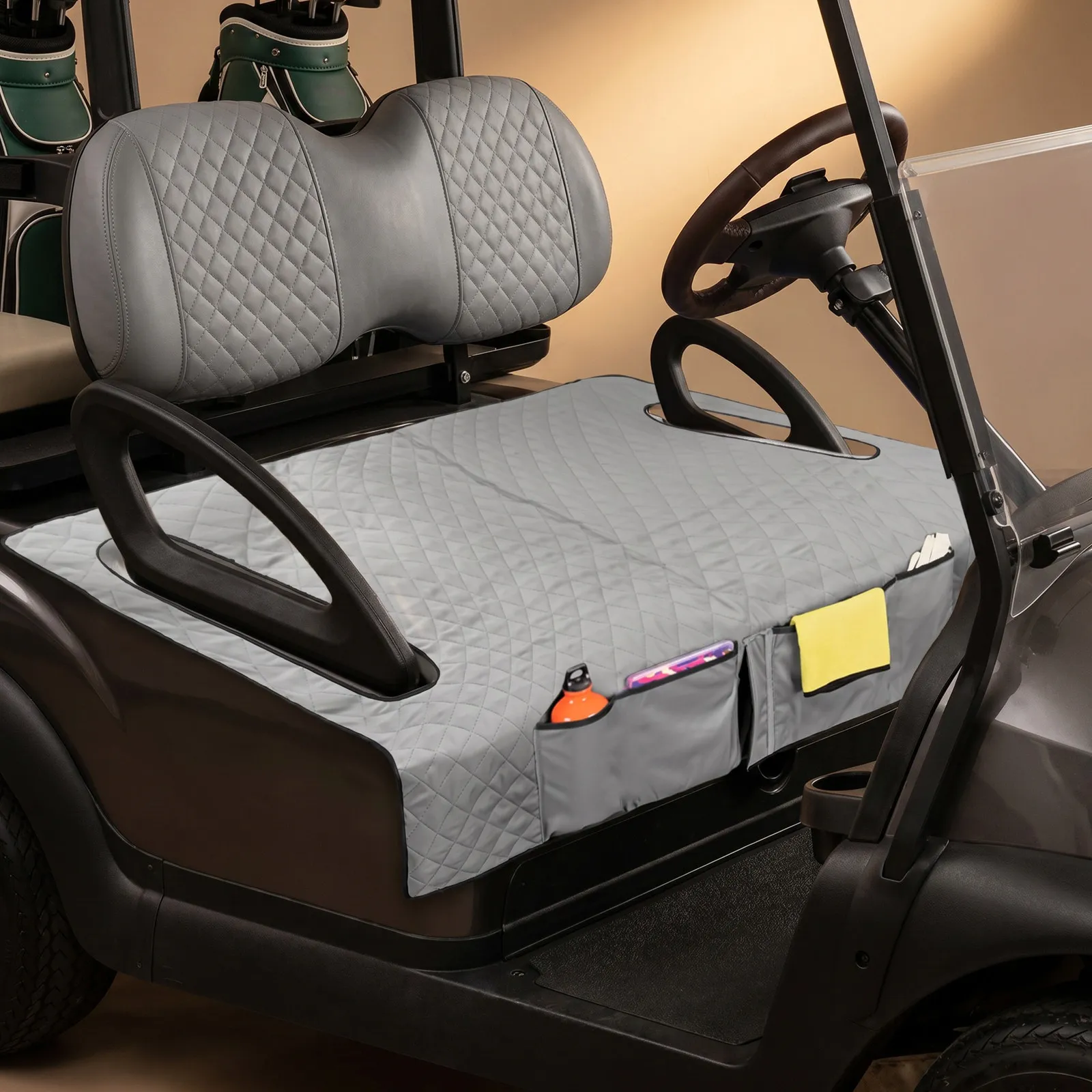 Golf Cart Seat Protector Cover Waterproof 50.4x31.7 Inch Polyester Blanket Non Slip Storage Pockets Replacement Cushion Upgrade