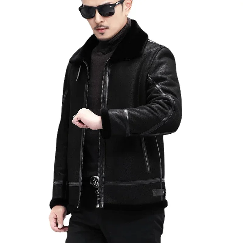 

Motorcycle Jacket Men's Natural Fur Coat Men Genuine Leather Jackets for Men Flying Suit Coat Winter Jaqueta Couro Masculina FCY