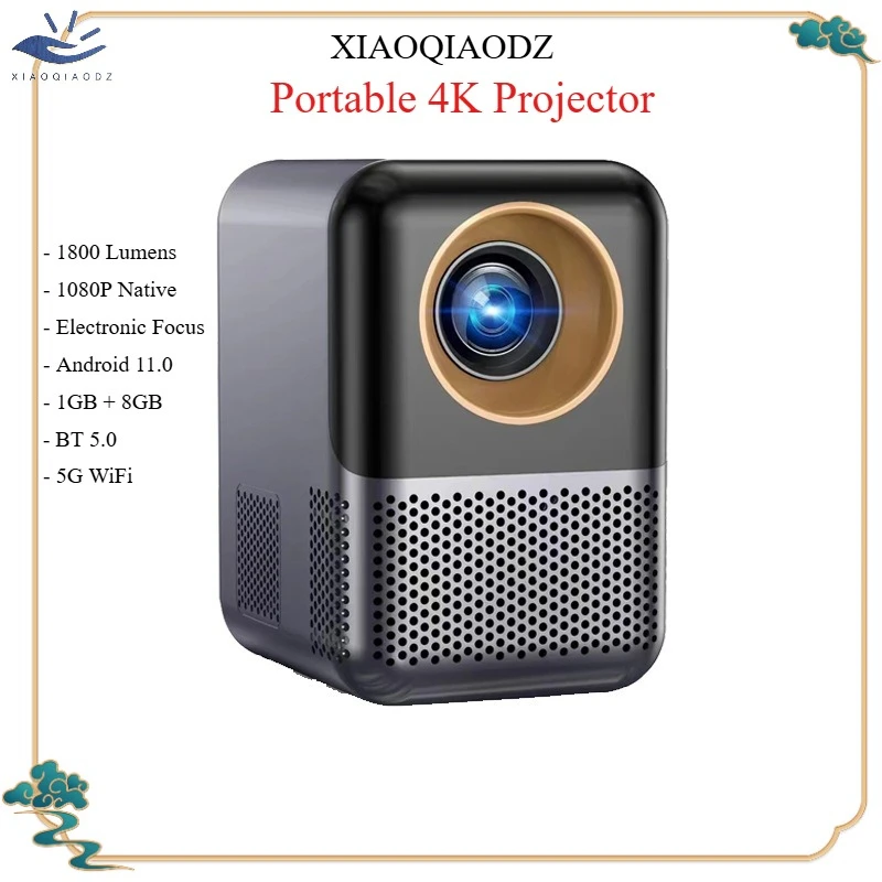 

XIAOQIAODZ Portable 4K Projector Home Theater Video Game Consoles Mini TV 8K 1080P Native Smart Phone Android Smart LED Wifi BT