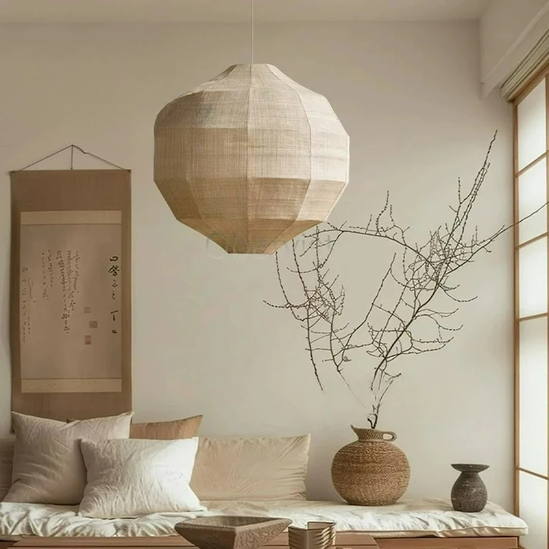 Industrial Vintage Fabric Cloth Spherical LED Pendant Lights Art Hand-Knitted Indoor Lamp for Bedroom Home Decoration Chandelier