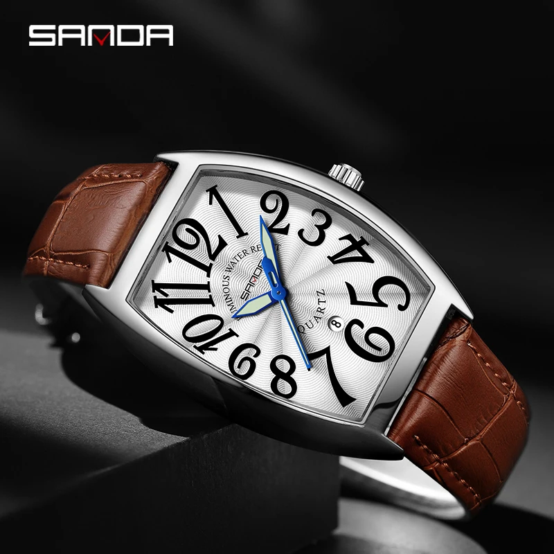 Men's Watches Top Brand SANDA Luxury Men Wrist Watch Leather Quartz Watch Sports Waterproof Male Clock Business Watch +Box