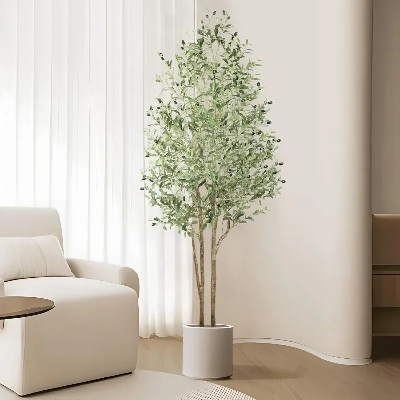 

Artificial Olive Trees, Faux Olive Tree Indoor with Natural Wood Trunk & Lifelike Fruits, Fake Olive Tree with White Planter