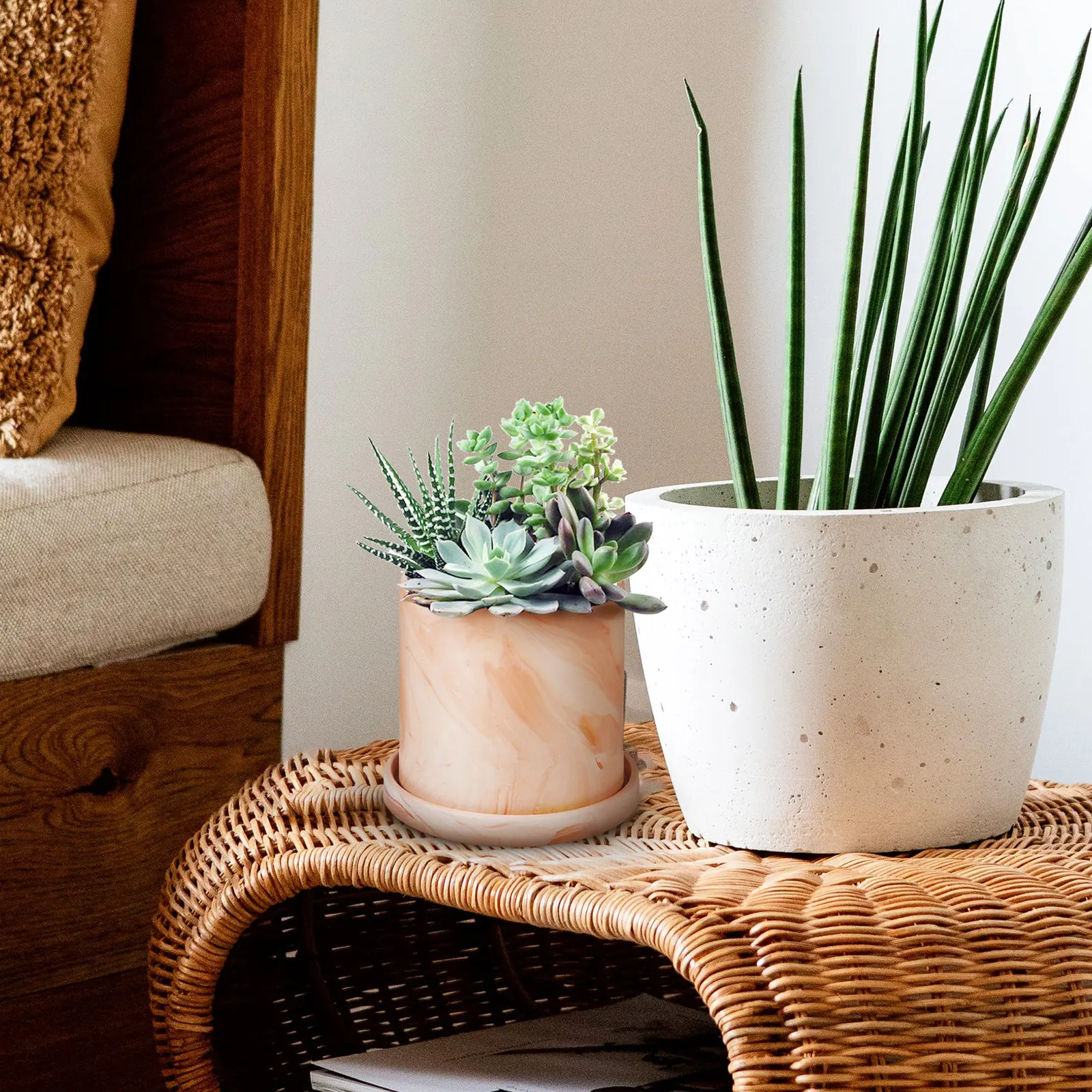 Straight Cylinder Red White Terracotta Pot Medium Size Plant Pot Clay Pots Indoor Outdoor with Saucer Drainage Holes