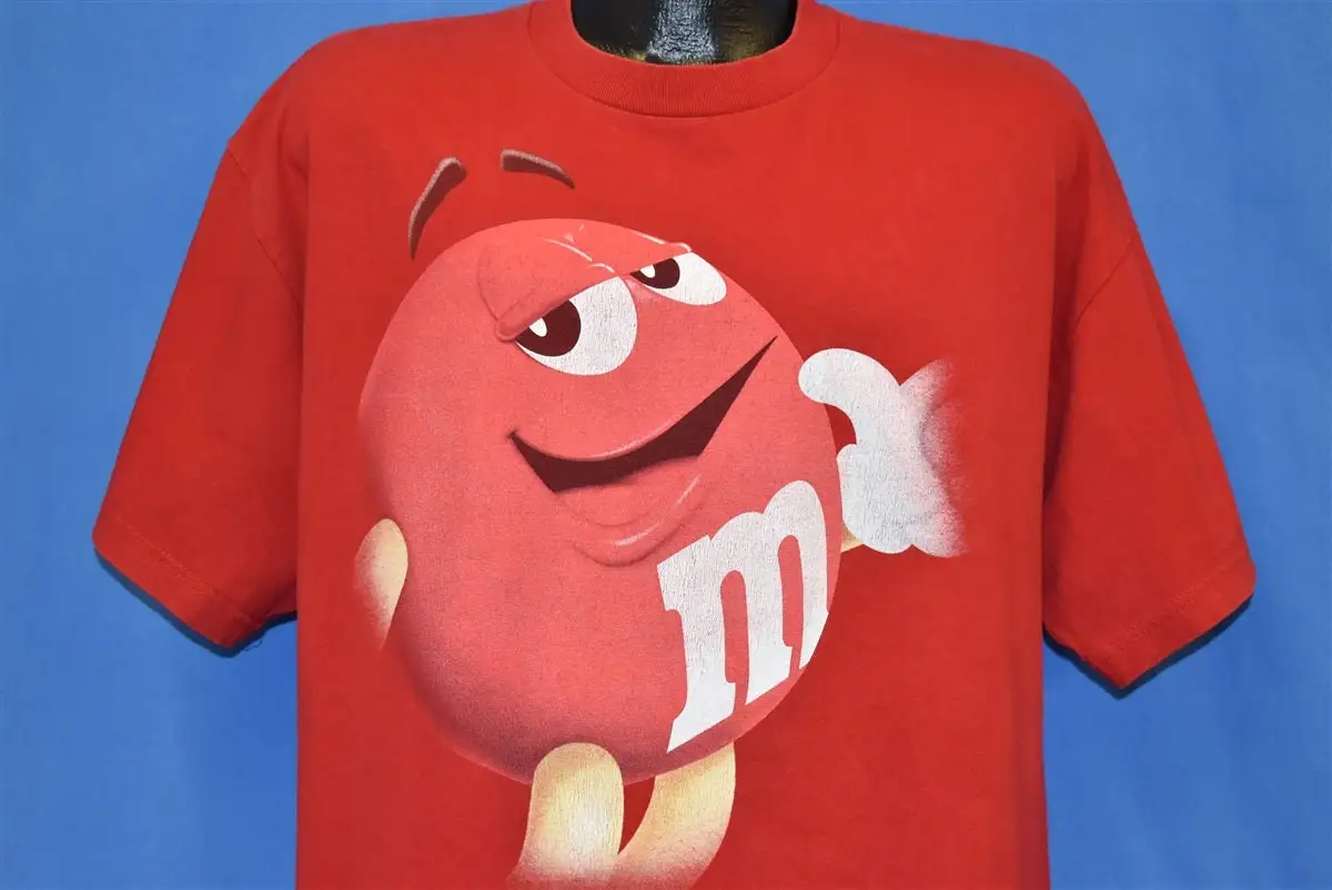 Camiseta divertida de Marte con mascota de caramelo de chocolate rojo M de los años 90, extra grande