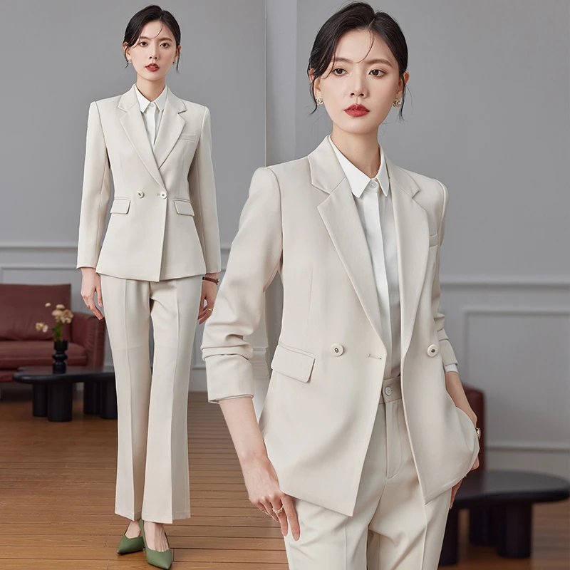 

Women's Professional Suit Set Long Sleeve Workwear Fashionable Elegant Host Broadcast Business Outerwear Polyester Fiber