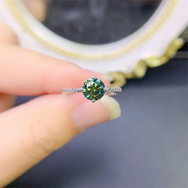 925 Sterling Silver Green Moissanite Ring Engagement Rings for Women Carry Gra Certificate To Pass Diamond Instrument Testing