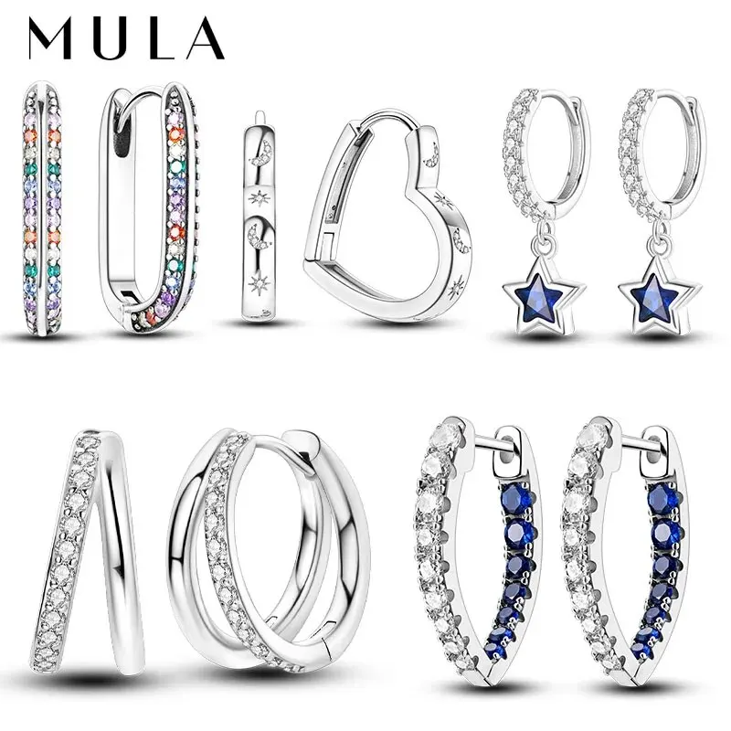 MULA 1PC Silver Plated Hoop Earring For Woman Star Heart Original Earring Fashion Jewelry