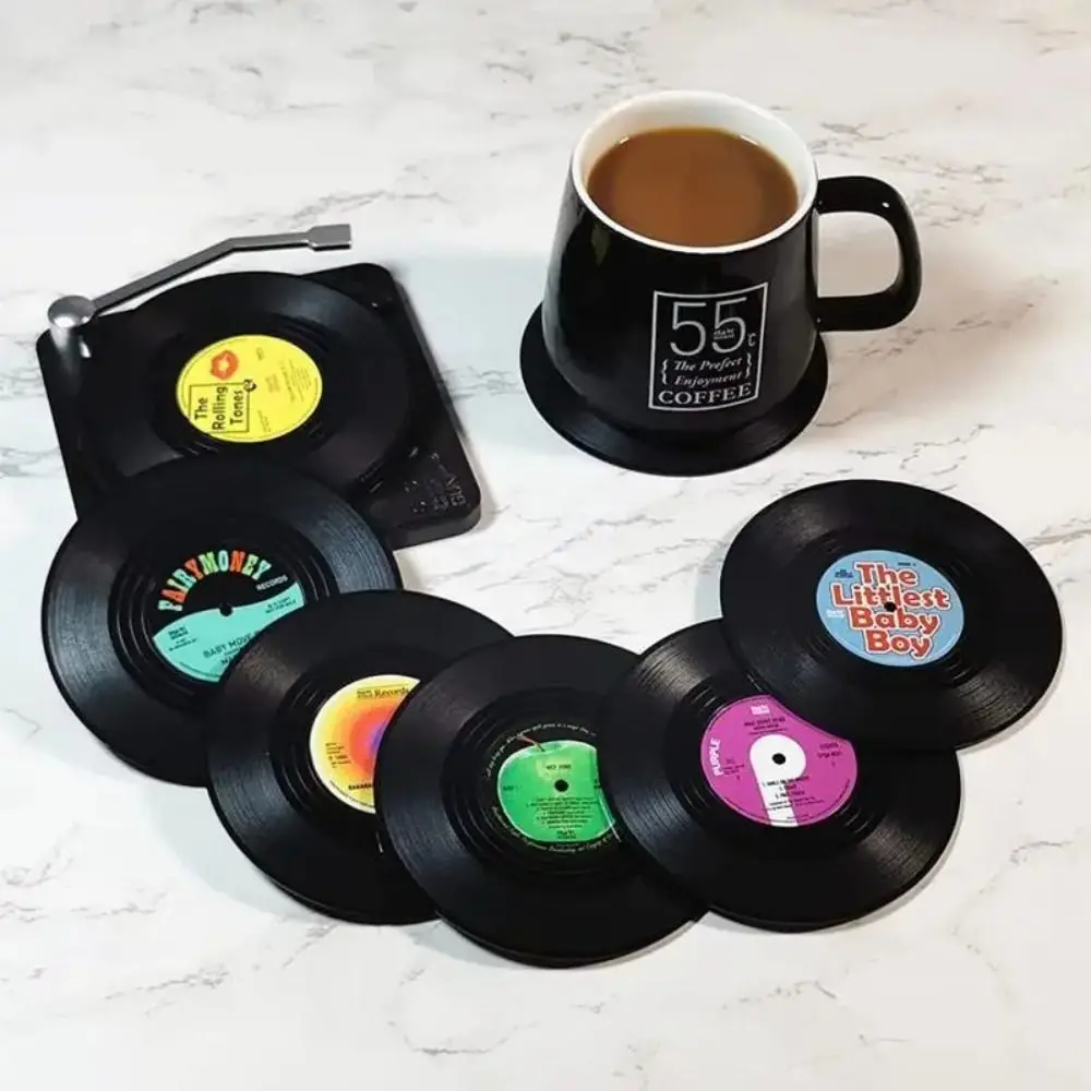 2/4/6PCS Retro Vinyl Record Cup Coaster Anti-slip Coffee Coasters Heat Resistant Music Drink Mug Mat Table Placemat Decor