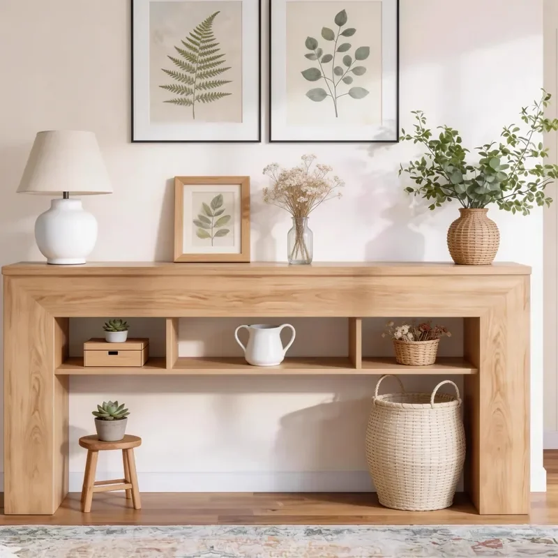 Medieval Solid Wood Entrance Table Sofa Back Console Cabinet Household Decorative Storage Strip Table Simple Design for