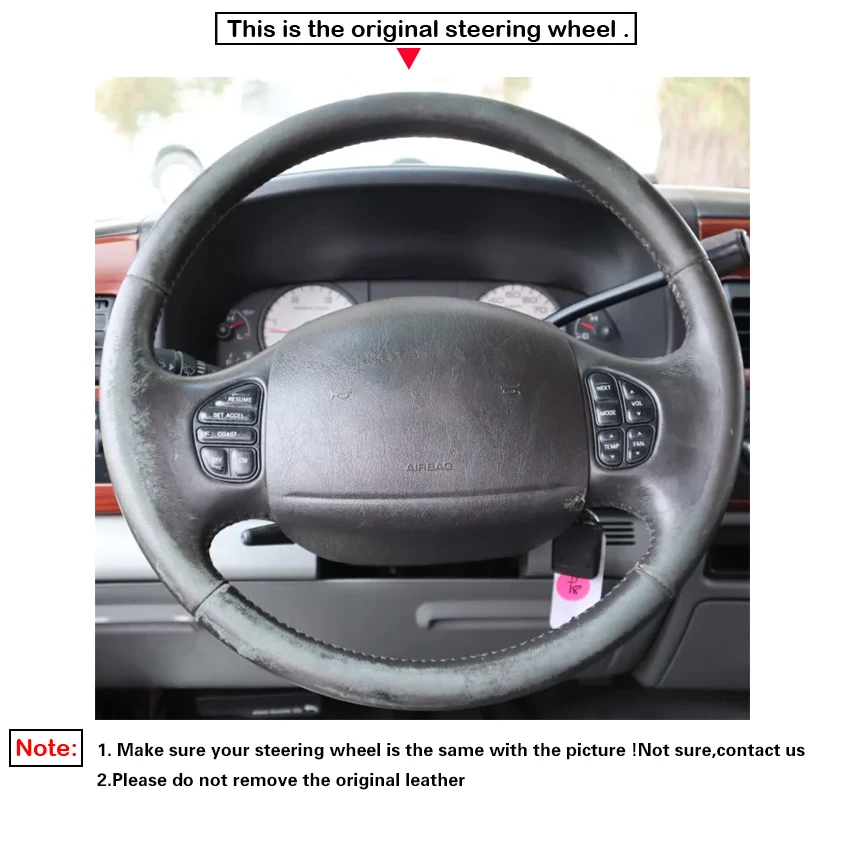 Black Faux Leather Car Steering Wheel Cover for Ford F-250 F-350 F-450 F-550 Excursion 1998-2007