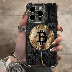 Luxury Bitcoin B Plating Case For iPhone 16 15 14 13 12 11 Pro Max X XR XSMax 7 8 6 Plus Anti-Fall Airabag Back Cover