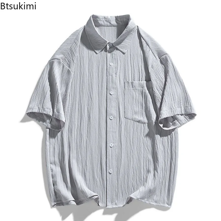 2025 Men's New Ice Silk Shirt Flip Collar Short Sleeve Summer Loose Shirt Fashion Versatile Shirt Coat Casual Trendy Streetwear