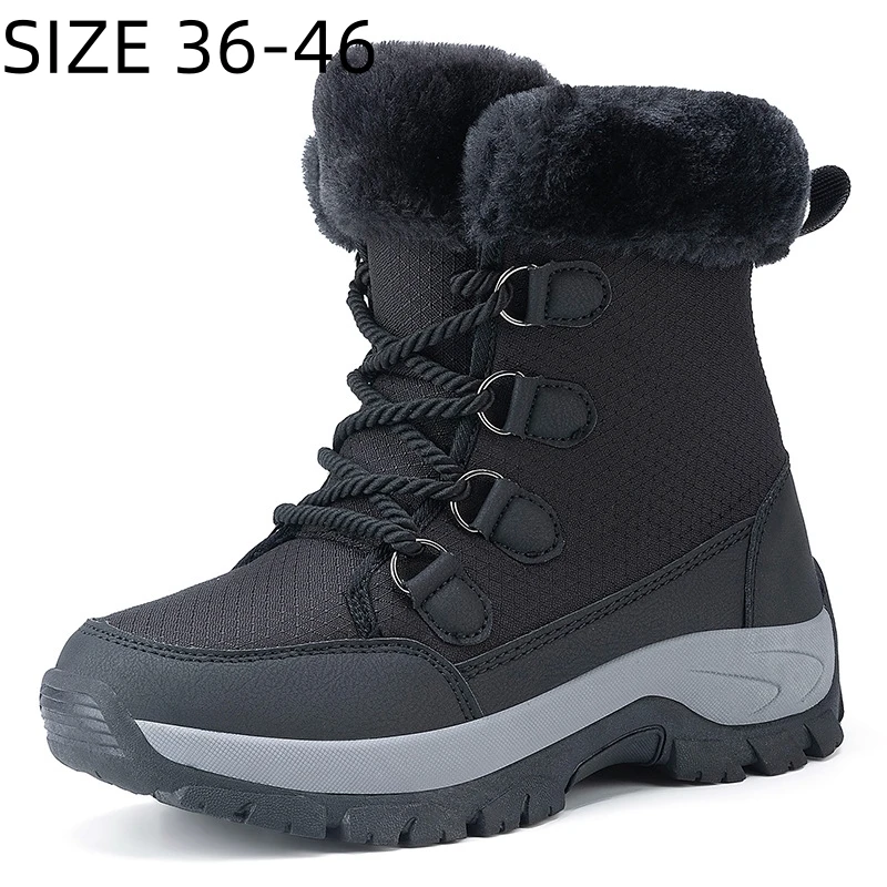 Winter Women Boots High Top Casual Warm Cotton Shoes with Thick Soles Fashion Snow Boots Outdoor Men Work Sneakers Size 36-46