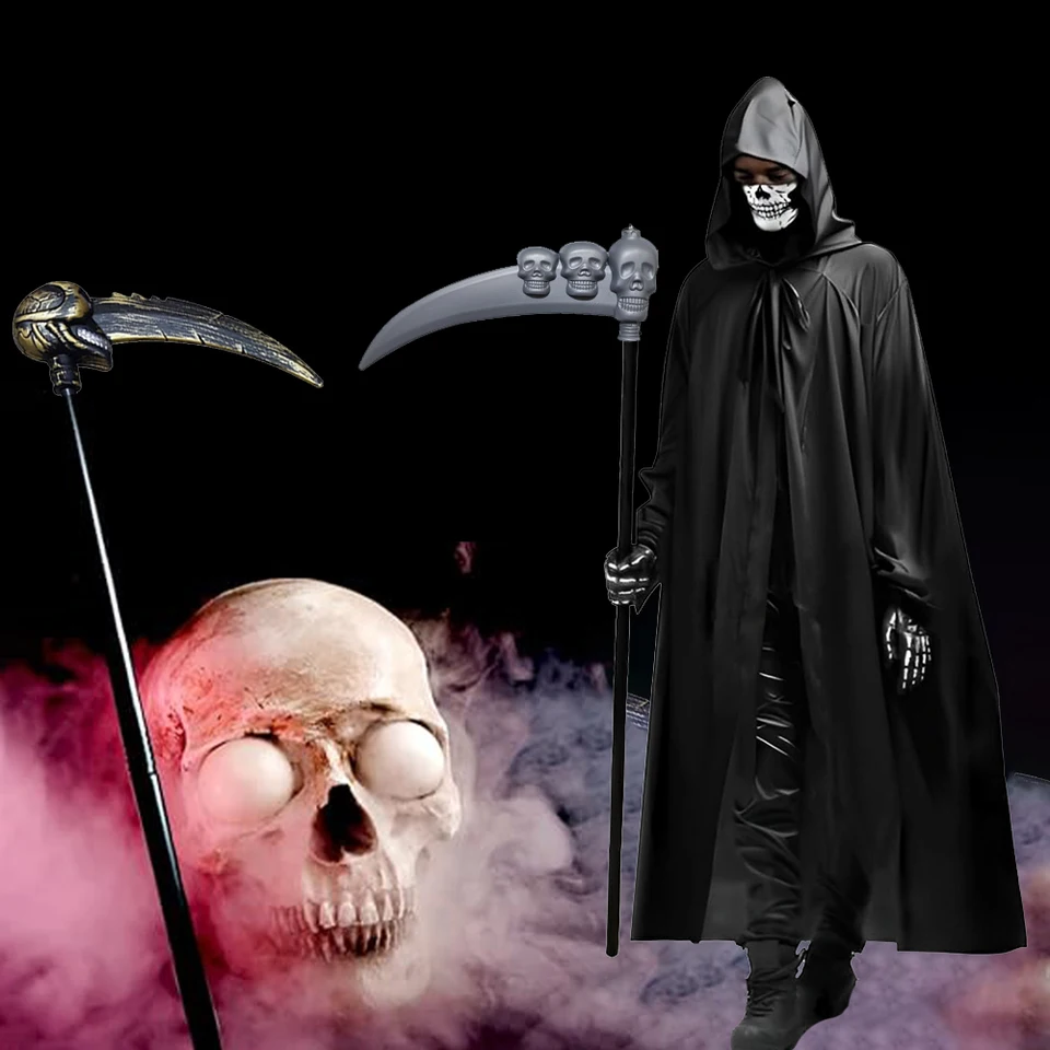 Lot De 4 Costumes De Faucheuse Halloween - Cape à Capuchon, Masque, Gants Et Faux