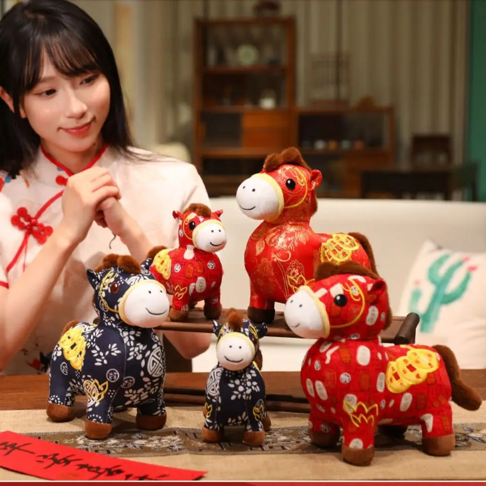 Tradizionale Cartone Animato Animale Cavallo Peluche Fortunato 18/28 cm Zodiaco Cinese Cavallo Carino Ricamo Pony Peluche Bambola Amici Regalo