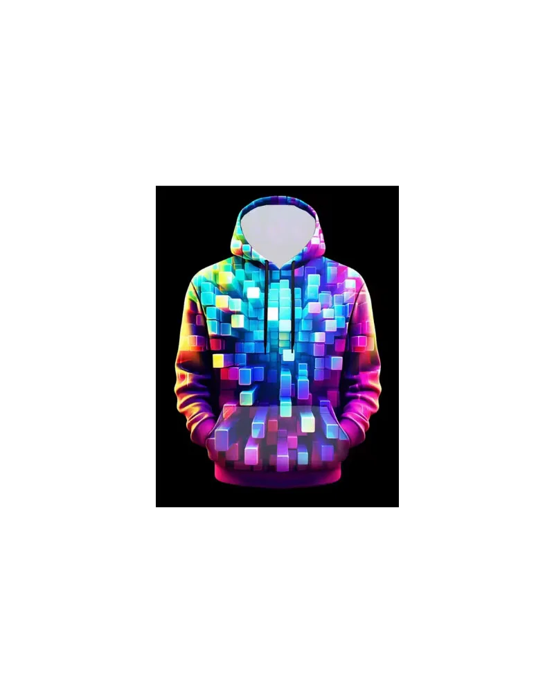 

Men's Graphic Color Block Hoodie, 3D Print Hoodies, Long Sleeve, Hooded Print, Front Pocket, Spring, Fall