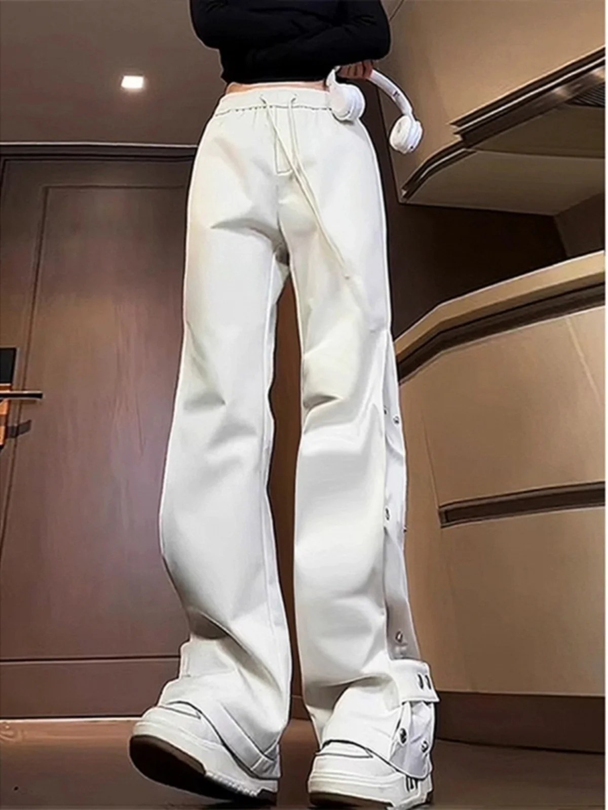 

Мужские удлиненные рабочие брюки на флисовой подкладке для высоких мужчин, осенне-зимние, модные, свободного кроя, в стиле американского хай-стрит, с эффектом расклешения от колена.